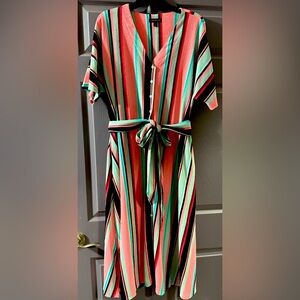 Midi length dolman sleeve striped dress. Beautiful colors and comfortable.
